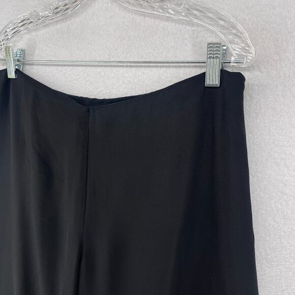 EILEEN FISHER Pants M Silk Georgette Crepe Trouser Wide Leg Ankle Side Zip Black - Picture 4 of 13